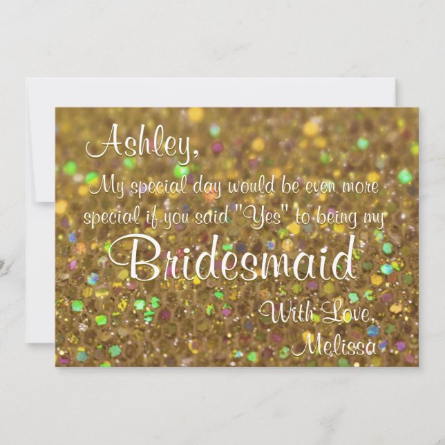 Gold Glitzer ist meine Bridesmaid Einladung (Vorderseite)