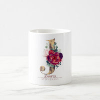 Gold Glitzer J Monogram Floral Burgund Red