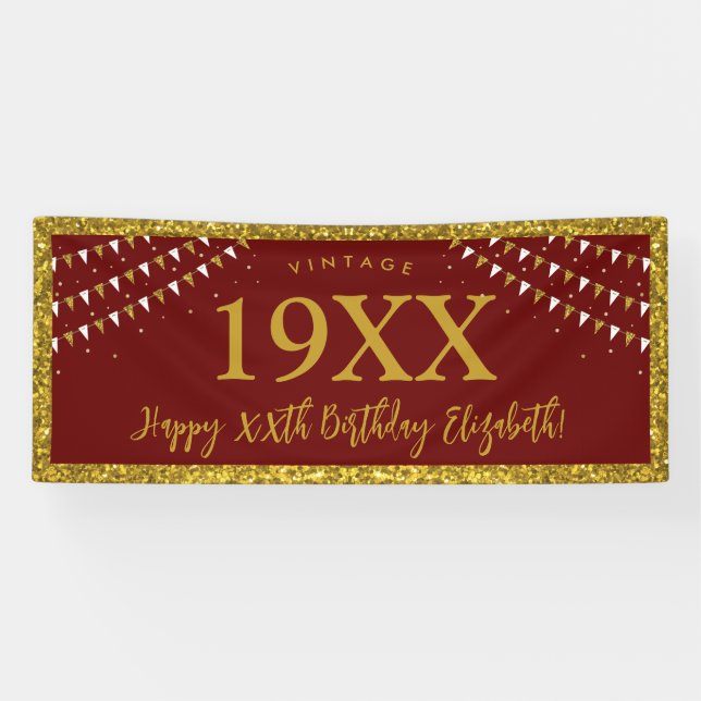Gold Glitzer Jeglicher Geburtstag Vintager Banner (Horizontal)