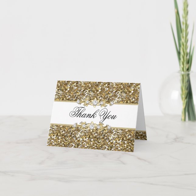 Gold Glitzer & Jewel Dankeschön Karte (Vorderseite)