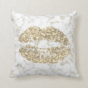 Gold Glitzer Kiss Lips Glam Makeup Weißer Marmor Kissen