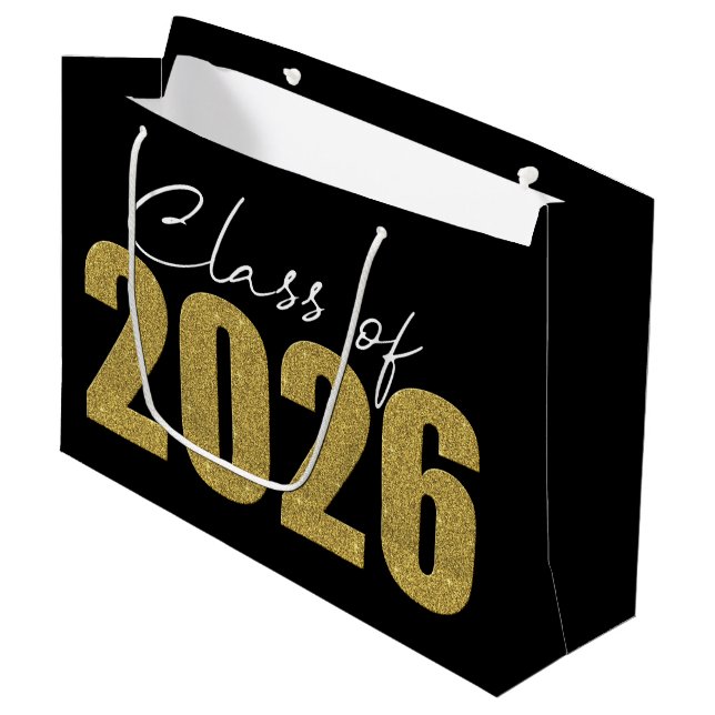Gold-Glitzer-Klasse 2026 Große Geschenktüte (Vorderseite Schrägansicht)