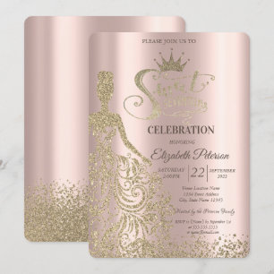 Gold Glitzer Kleid,Diamonds Rose Gold Sweet 17 Einladung
