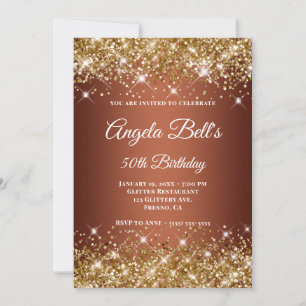Gold Glitzer Kupfer Ombre Extravagant Monogram Einladung
