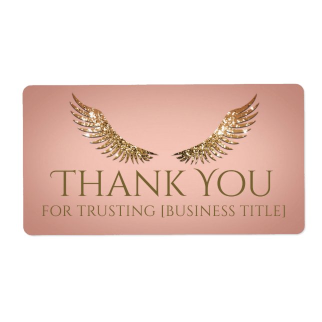 Gold Glitzer Lash Wings Vibranntes Rosa Label (Vorne)