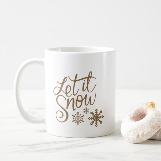 Gold Glitzer lassen es Schneekalligrafie Schneeflo Kaffeetasse (Mit Donut)