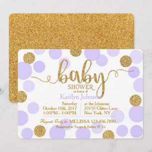 Gold Glitzer Lavendel Scattered Dots Baby Dusche Einladung