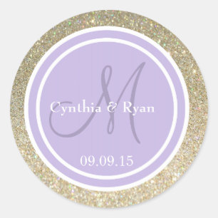 Gold Glitzer & Lavender Wedding Monogram Runder Aufkleber