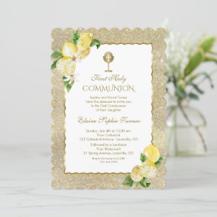 Gold Glitzer Lemon Fruit Blume erste Kommune Einladung