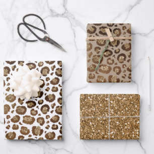 Gold Glitzer Leopard Print Geschenkpapier Set