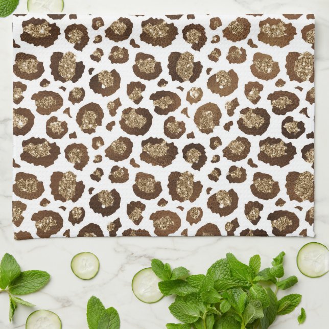 Gold Glitzer Leopard Print Geschirrtuch (Gefaltet)