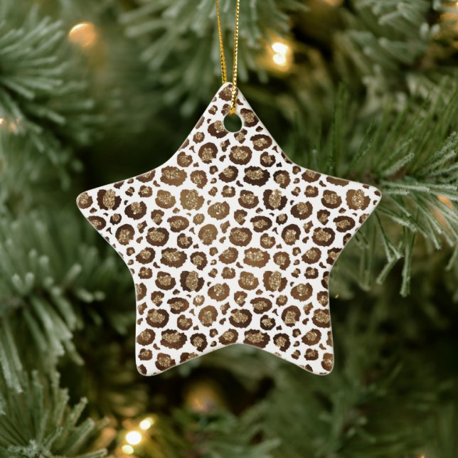 Gold Glitzer Leopard Print Keramik Ornament (Baum)