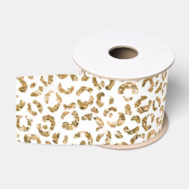 Gold Glitzer Leopard Print Ripsband (Spule)
