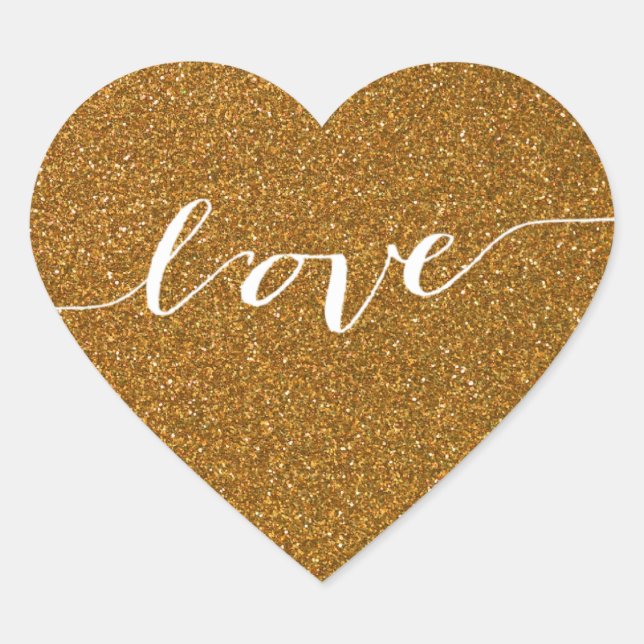 Gold Glitzer Liebe Herzstück Gastgeschenk Hochzeit Herz-Aufkleber (Vorderseite)