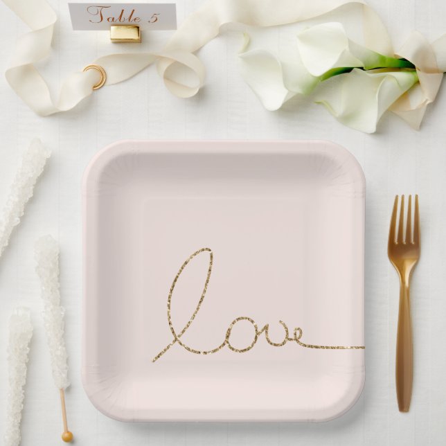 Gold Glitzer Liebe Rosa Muschel Pappteller (Hochzeit)