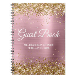 Gold Glitzer Light Pink Baby Dusche Gästebuch Notizblock