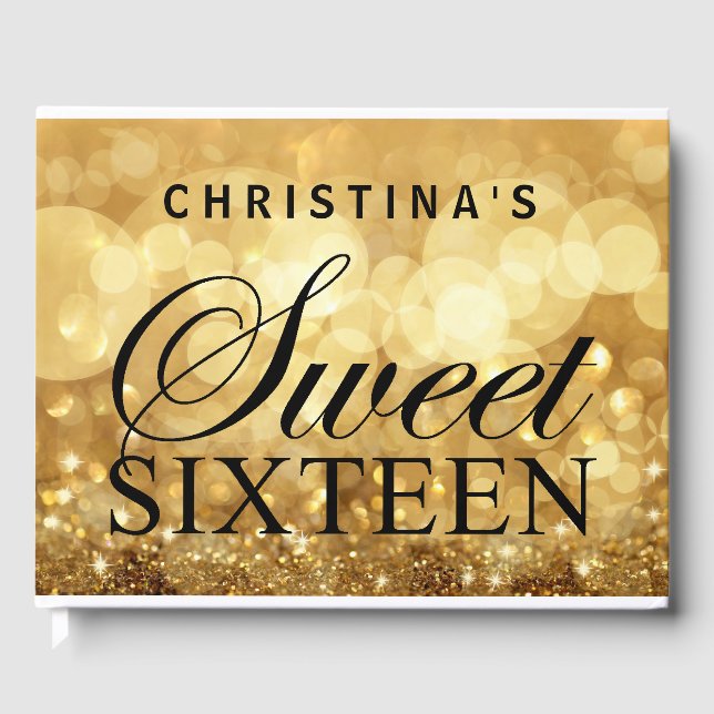 Gold Glitzer Lights Sweet 16 Custom Guest Book Gästebuch (Vorderseite)