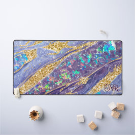Gold Glitzer Lila Holographic Opal & Marble Schreibtischunterlage