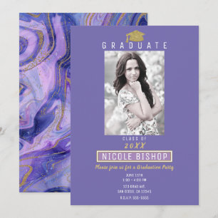 Gold Glitzer Lila Marble Glam Graduation Party   Einladung