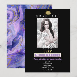 Gold Glitzer Lila Marble Glam Graduation Party Einladung