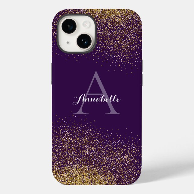 Gold Glitzer Lila Monogram iPhone Gehäuse Case-Mate iPhone 14 Hülle (Rückseite)