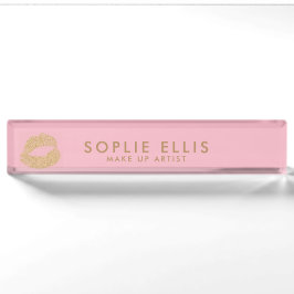Gold Glitzer Lippen Rosa personalisieren Name Namensplakette