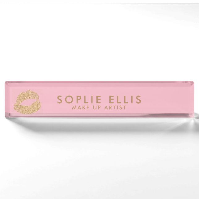Gold Glitzer Lippen Rosa personalisieren Name Namensplakette (Vorderseite)