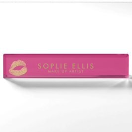 Gold Glitzer Lippen Rosa personalisieren Name Namensplakette