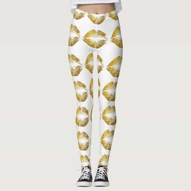 Gold Glitzer Lips #2 Leggings (Vorderseite)