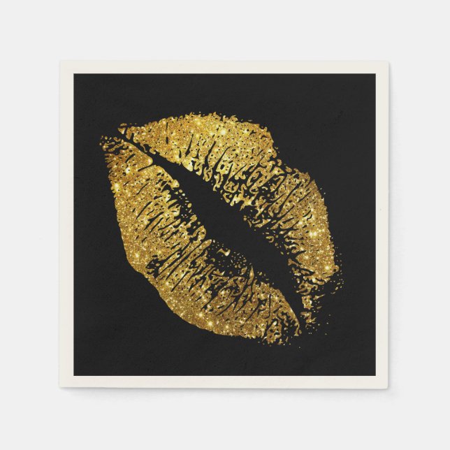 Gold Glitzer Lips #3 Serviette (Vorderseite)