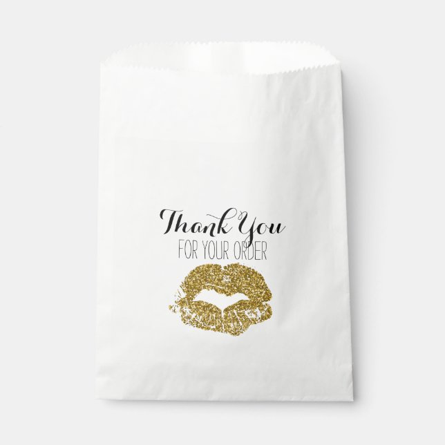 Gold Glitzer Lips Danke Bag Geschenktütchen (Vorderseite)