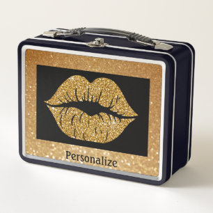 Gold Glitzer Lips Frische Pasta machen Metall Brotdose