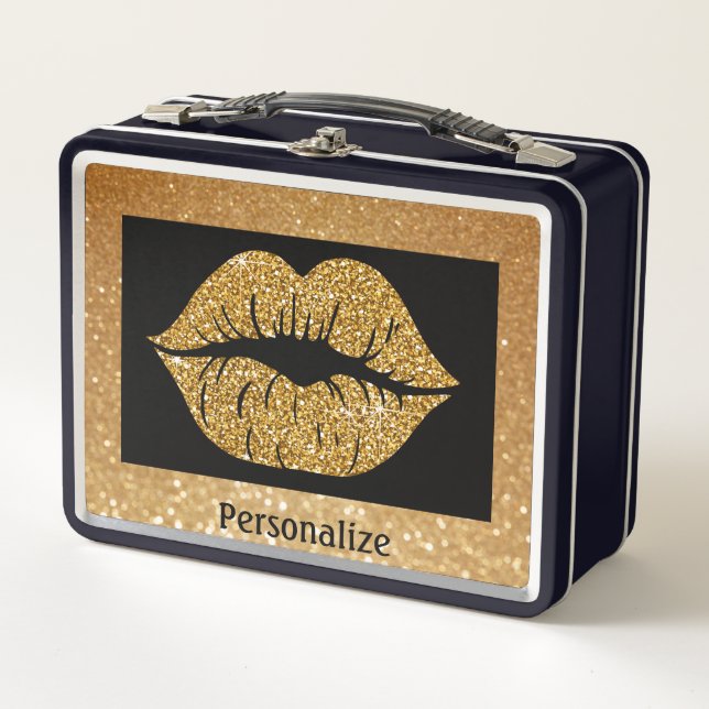Gold Glitzer Lips Frische Pasta machen Metall Brotdose (Vorderseite)