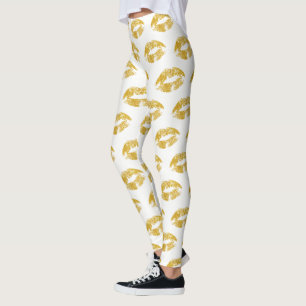 Gold Glitzer Lips Muster Leggings