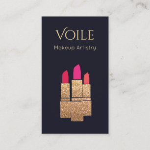 Gold Glitzer Lipstick Makeup Artist Schönheitssalo Visitenkarte