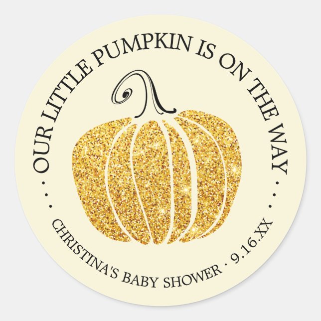 Gold Glitzer Little Pumpkin Baby Dusche Runder Aufkleber (Vorderseite)