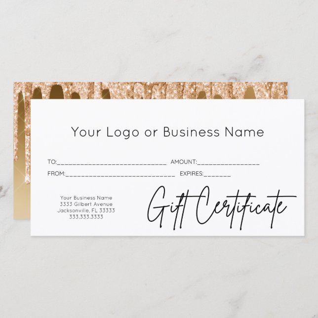 Gold Glitzer Logo-Script-Geschenkgutschein (Vorne/Hinten)