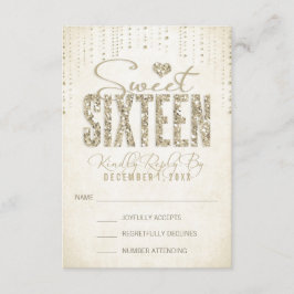 Gold Glitzer Look 16 . Geburtstag RSVP Karte