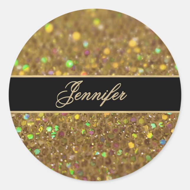 Gold Glitzer Look Artwork Runder Aufkleber (Vorderseite)