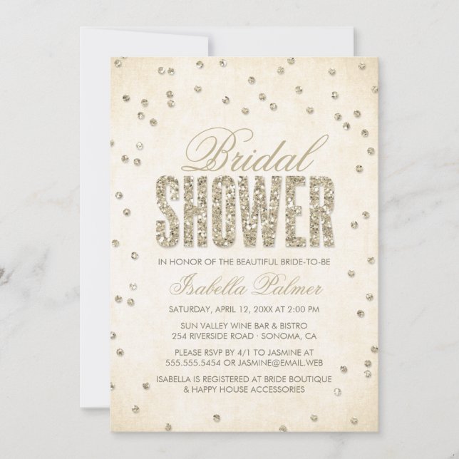 Gold Glitzer Look Confetti Dots Brautparty Einladung (Vorderseite)