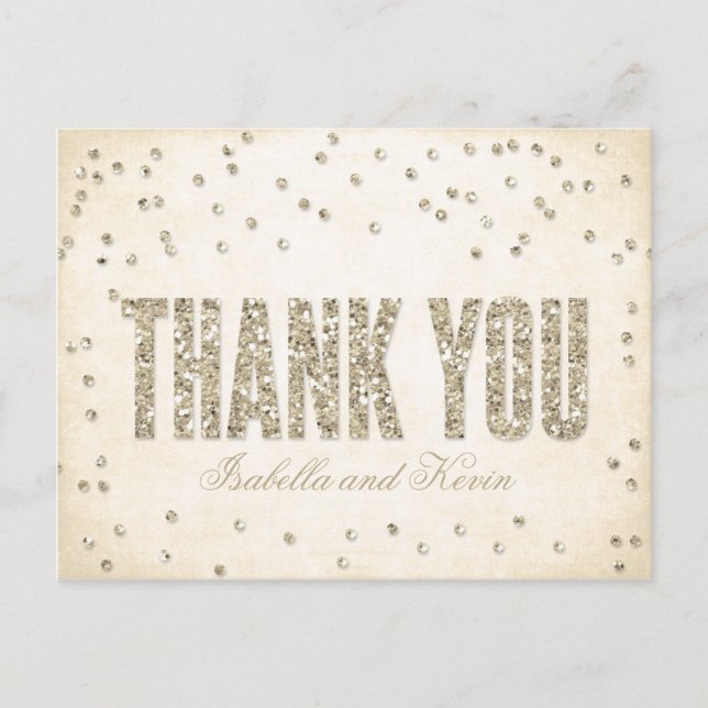 Gold Glitzer Look Confetti Dots Hochzeit Vielen Da Postkarte (Vorderseite)