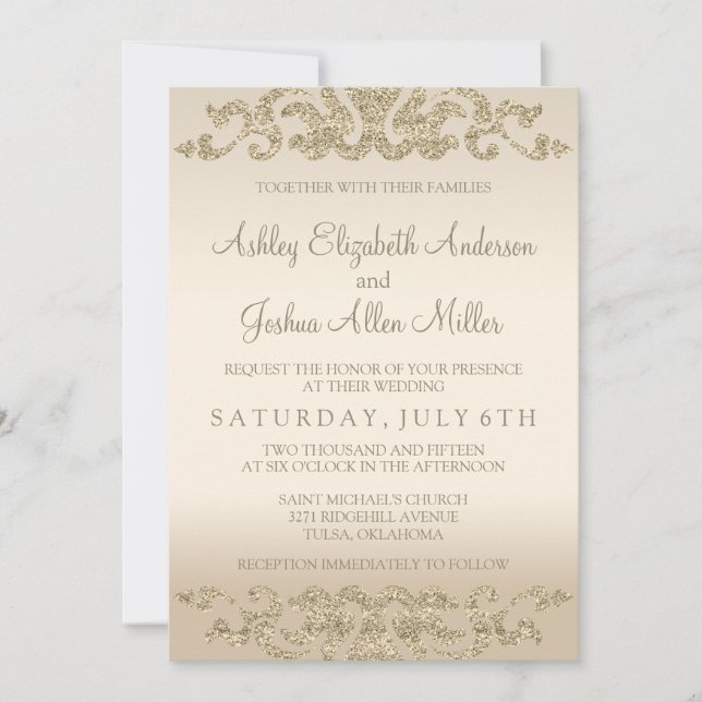 Gold Glitzer Look Hochzeitseinladungen Einladung (Vorderseite)