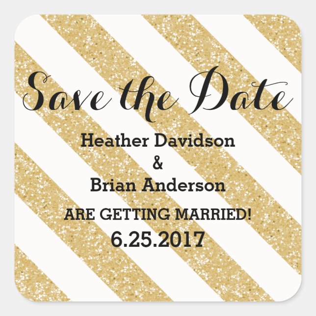 Gold Glitzer Look Stripes Save the Date Aufkleber (Vorderseite)
