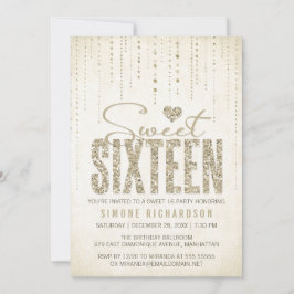 Gold Glitzer Look Sweet 16 (sechzehn) Party Einladung