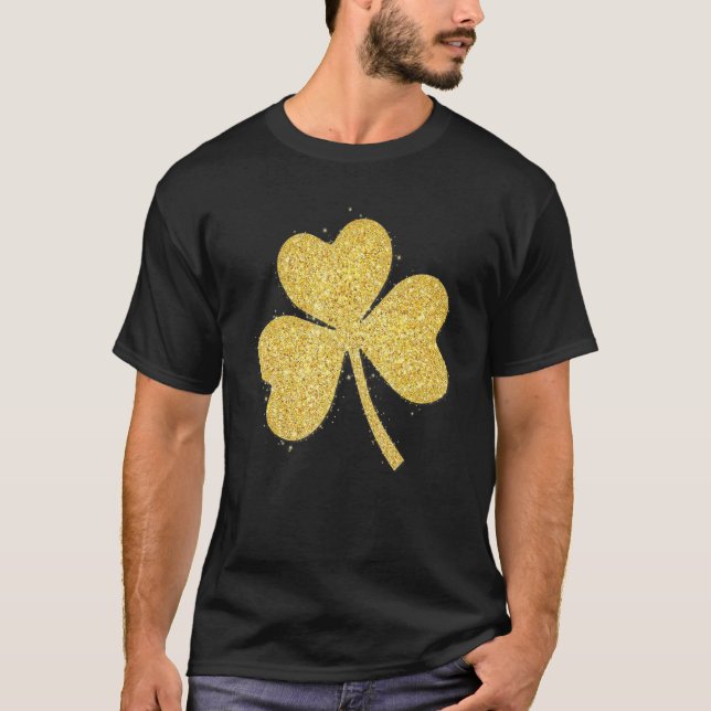Gold Glitzer Lucky Kleeblatt C Irish Funny Patrick T-Shirt (Vorderseite)