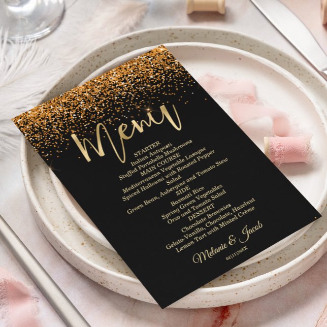 Gold Glitzer Luxus Flat Menu Card Menükarte (Von Creator hochgeladen)