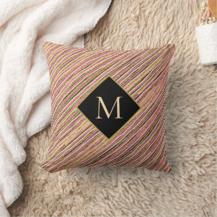 Gold Glitzer Luxus Monogram Streifen Kissen