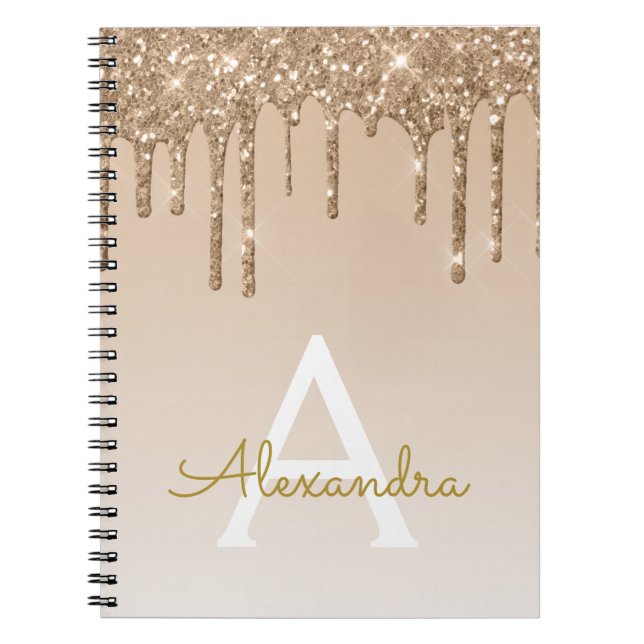 Gold Glitzer Luxus Sparkle Monogram Notebook Notizblock (Vorderseite)