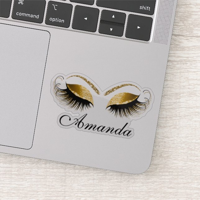 Gold Glitzer Makeup Artist Lashes Name Aufkleber (Detail)