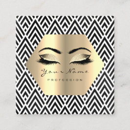 Gold Glitzer Makeup Lashes Schwarz-weiß Zickzack Quadratische Visitenkarte